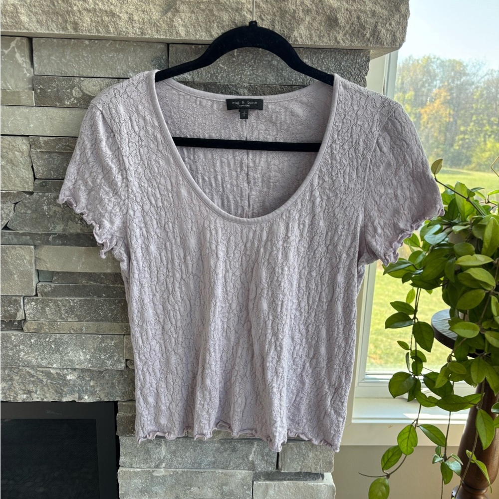Rag & Bone | Light Purple Textured Short Sleeve Top | Size Large